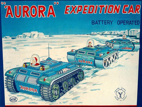 Aurora Expedition Car White Modern Wood Framed Art Print with Double Matting by Retrotrans