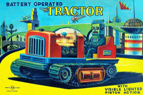 Battery Operated Tractor White Modern Wood Framed Art Print with Double Matting by Retrotrans