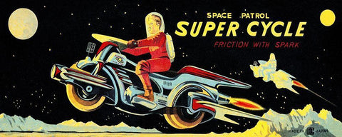 Space Patrol Super Cycle White Modern Wood Framed Art Print with Double Matting by Retrotrans