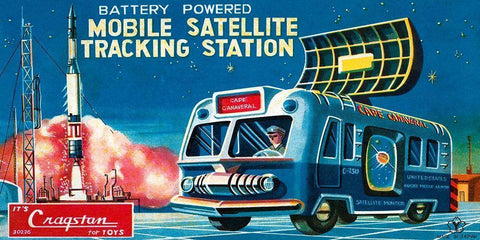 Mobile Satellite Tracking Station Black Ornate Wood Framed Art Print with Double Matting by Retrotrans