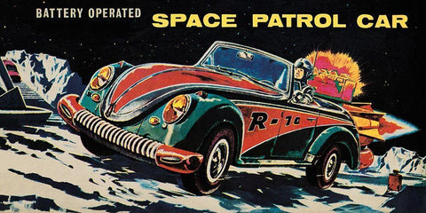 Battery Operated Space Patrol Car White Modern Wood Framed Art Print with Double Matting by Retrotrans