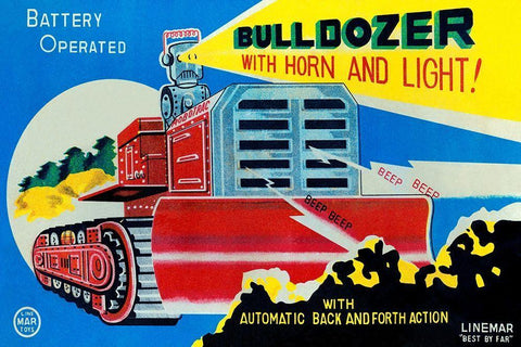 Battery Operated Bulldozer with Horn and Light Black Ornate Wood Framed Art Print with Double Matting by Retrotrans