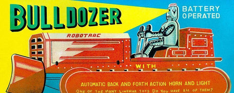 Robotrac Bulldozer Black Ornate Wood Framed Art Print with Double Matting by Retrotrans