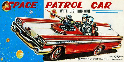 Space Patrol Car Black Ornate Wood Framed Art Print with Double Matting by Retrotrans