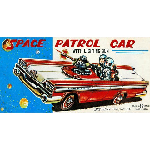 Space Patrol Car White Modern Wood Framed Art Print by Retrotrans