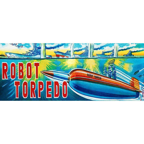 Robot Torpedo Black Modern Wood Framed Art Print with Double Matting by Retrotrans