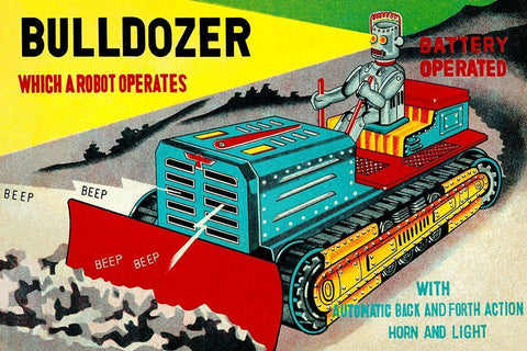 Bulldozer Which a Robot Operates Black Ornate Wood Framed Art Print with Double Matting by Retrotrans