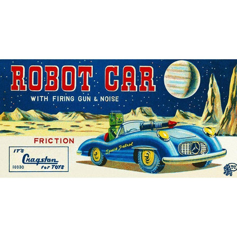 Robot Car with Firing Gun and Noise White Modern Wood Framed Art Print by Retrotrans