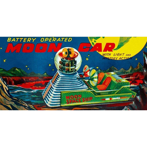 Moon Car White Modern Wood Framed Art Print by Retrotrans