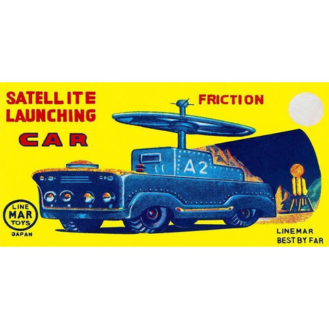 Satellite Launching Car A2 Black Modern Wood Framed Art Print with Double Matting by Retrotrans