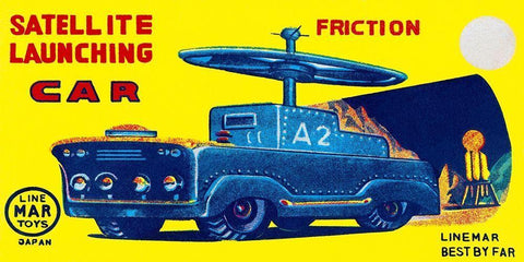 Satellite Launching Car A2 Black Ornate Wood Framed Art Print with Double Matting by Retrotrans