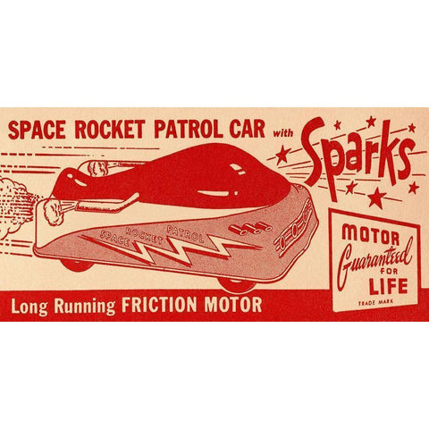 Space Rocket Patrol Car White Modern Wood Framed Art Print by Retrotrans