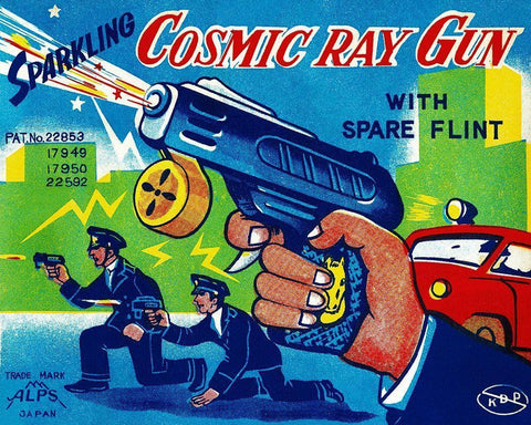 Cosmic Ray Gun Black Ornate Wood Framed Art Print with Double Matting by Retrogun