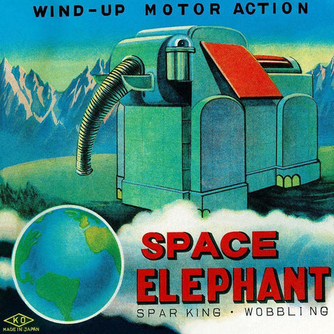 Space Elephant Black Modern Wood Framed Art Print by Retrobot