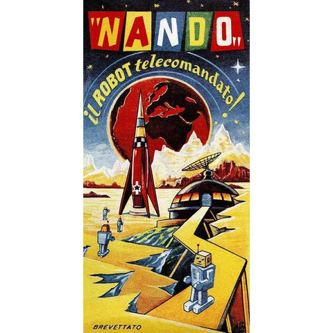 Nando - Il Robot a Telecomando Gold Ornate Wood Framed Art Print with Double Matting by Retrobot