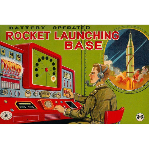 Rocket Launching Base Gold Ornate Wood Framed Art Print with Double Matting by Retrobot