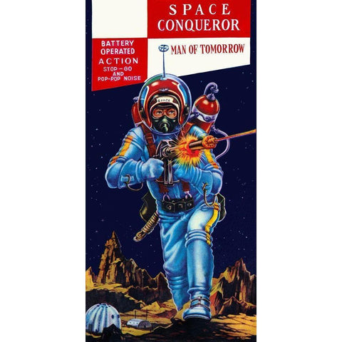 Space Conqueror White Modern Wood Framed Art Print by Retrobot