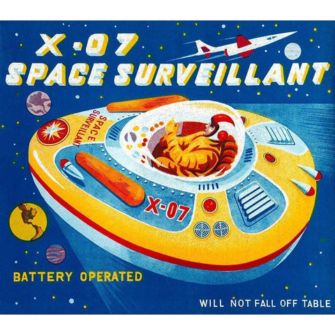 X-07 Space Surveillant II White Modern Wood Framed Art Print by Retrorocket