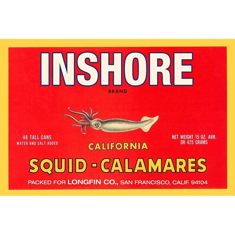 Inshore Brand Squid - Calamares Black Modern Wood Framed Art Print by Retrolabel