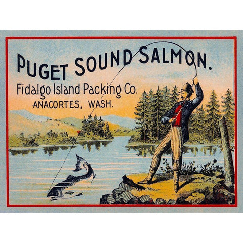 Puget Sound Salmon - On the Fly Gold Ornate Wood Framed Art Print with Double Matting by Retrolabel