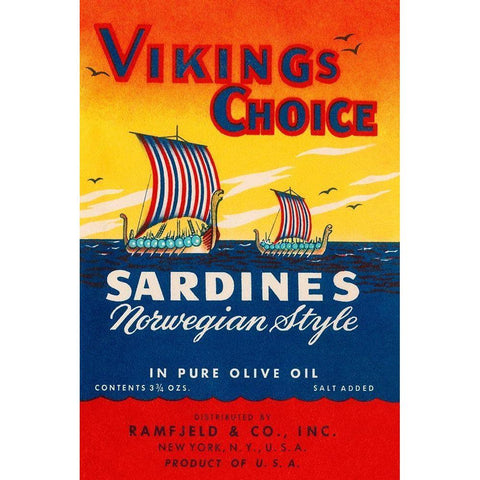 Vikings Choise Sardines White Modern Wood Framed Art Print by Retrolabel