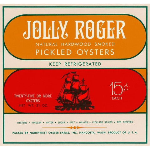 Jolly Roger Pickled Oysters Black Modern Wood Framed Art Print with Double Matting by Retrolabel