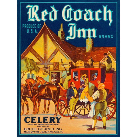 Red Coach Inn Celery Gold Ornate Wood Framed Art Print with Double Matting by Retrolabel