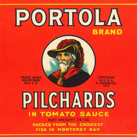 Portola Brand Pilchards Black Ornate Wood Framed Art Print with Double Matting by Retrolabel