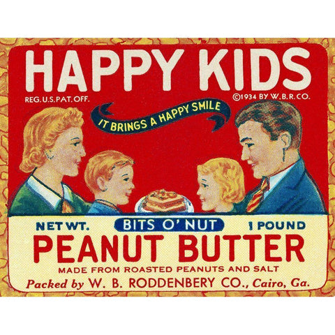 Happy Kids Bits o Nut Peanut Butter White Modern Wood Framed Art Print by Retrolabel