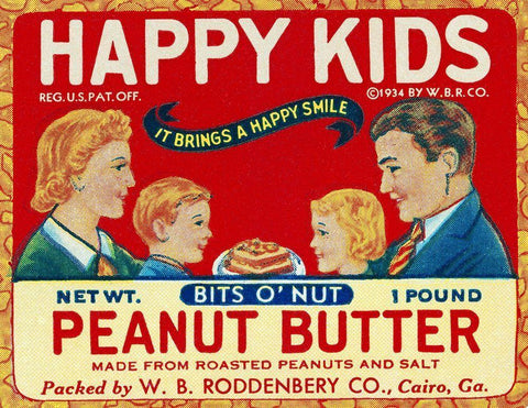 Happy Kids Bits o Nut Peanut Butter Black Ornate Wood Framed Art Print with Double Matting by Retrolabel