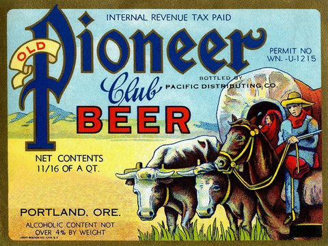 Old Pioneer Club Beer White Modern Wood Framed Art Print with Double Matting by Vintage Booze Labels