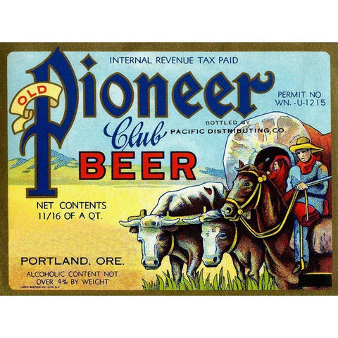 Old Pioneer Club Beer Gold Ornate Wood Framed Art Print with Double Matting by Vintage Booze Labels