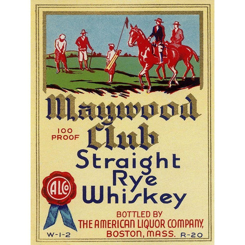 Maywood Club Straight Rye Whiskey Gold Ornate Wood Framed Art Print with Double Matting by Vintage Booze Labels