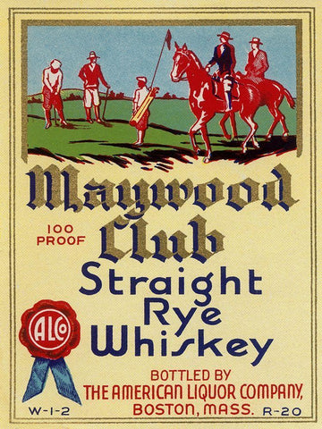 Maywood Club Straight Rye Whiskey Black Ornate Wood Framed Art Print with Double Matting by Vintage Booze Labels