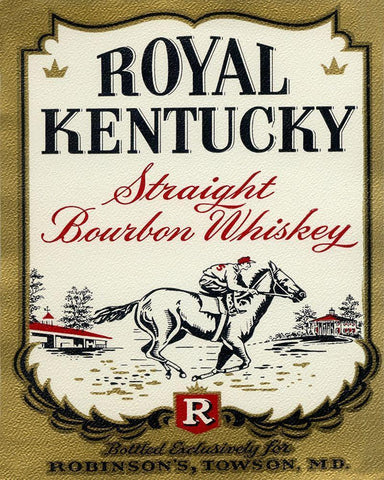 Royal Kentucky Straight Bourbon Whiskey Black Ornate Wood Framed Art Print with Double Matting by Vintage Booze Labels