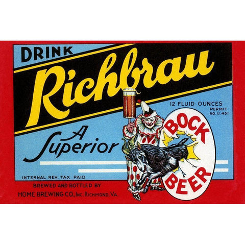 Drink Richbrau Bock Beer White Modern Wood Framed Art Print by Vintage Booze Labels