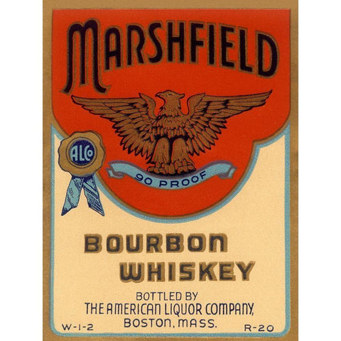 Marshfield Bourbon Whiskey White Modern Wood Framed Art Print by Vintage Booze Labels