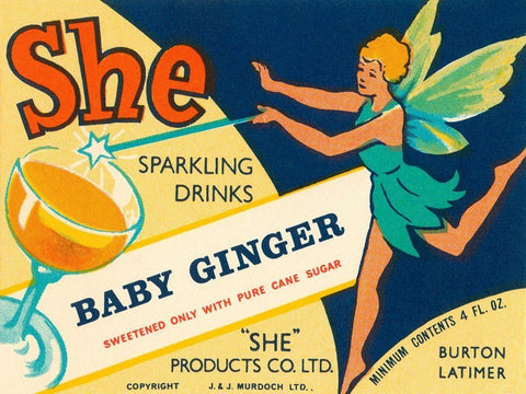 Baby Ginger White Modern Wood Framed Art Print with Double Matting by Vintage Booze Labels