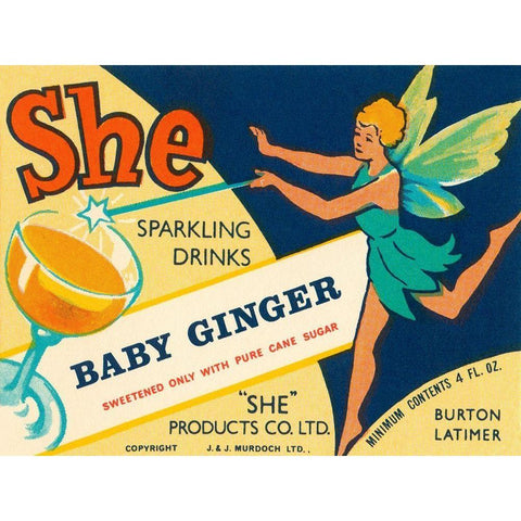 Baby Ginger White Modern Wood Framed Art Print by Vintage Booze Labels