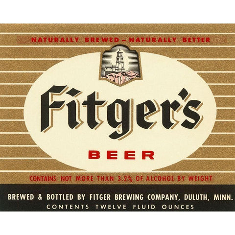 Fitgers Beer White Modern Wood Framed Art Print by Vintage Booze Labels