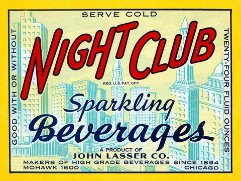 Night Club Sparkling Beverage White Modern Wood Framed Art Print with Double Matting by Vintage Booze Labels