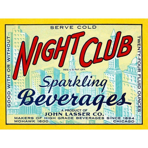 Night Club Sparkling Beverage Black Modern Wood Framed Art Print by Vintage Booze Labels