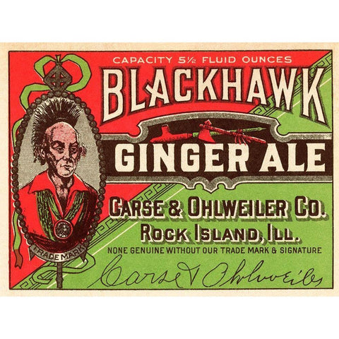 Blackhawk Ginger Ale Gold Ornate Wood Framed Art Print with Double Matting by Vintage Booze Labels