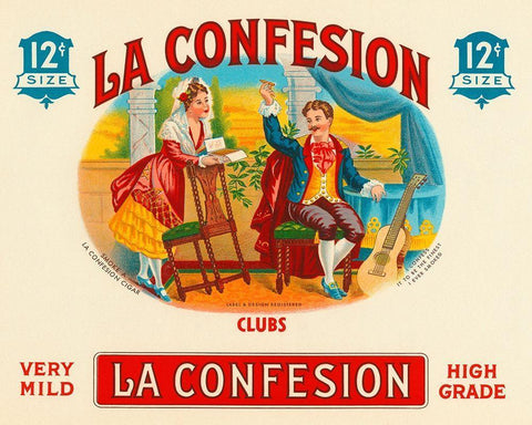 La Confession Cigars Black Ornate Wood Framed Art Print with Double Matting by Vintage Booze Labels