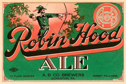 Robin Hood Ale Black Ornate Wood Framed Art Print with Double Matting by Vintage Booze Labels