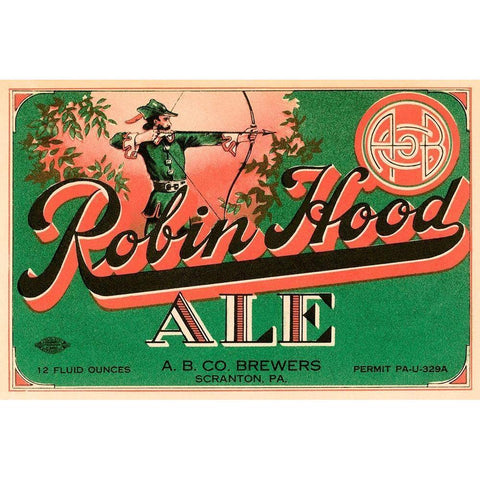 Robin Hood Ale Black Modern Wood Framed Art Print by Vintage Booze Labels