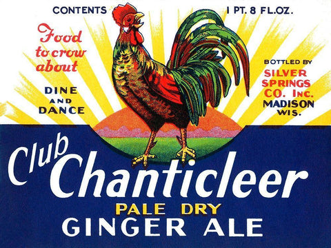 Club Chanticleer Pale Dry Ginger Ale Black Ornate Wood Framed Art Print with Double Matting by Vintage Booze Labels