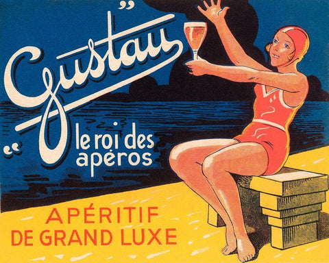 Gustau Aperitif Black Ornate Wood Framed Art Print with Double Matting by Vintage Booze Labels