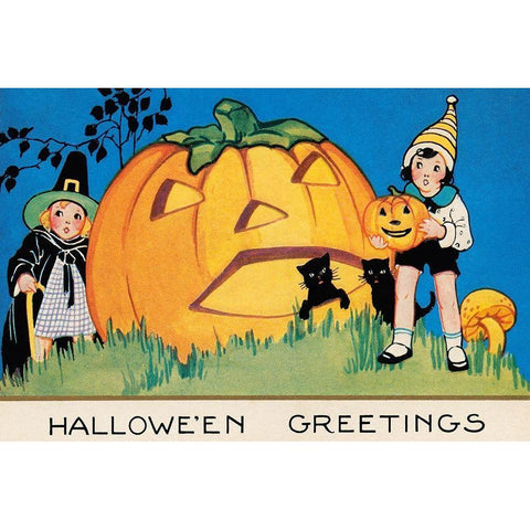 Halloween Greetings White Modern Wood Framed Art Print by Halloween