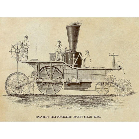 Saladees Self-Propelling Rotary Steam Plow White Modern Wood Framed Art Print by Inventions